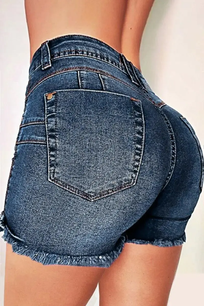 Raw Hem Button Fly High Rise Denim Shorts
