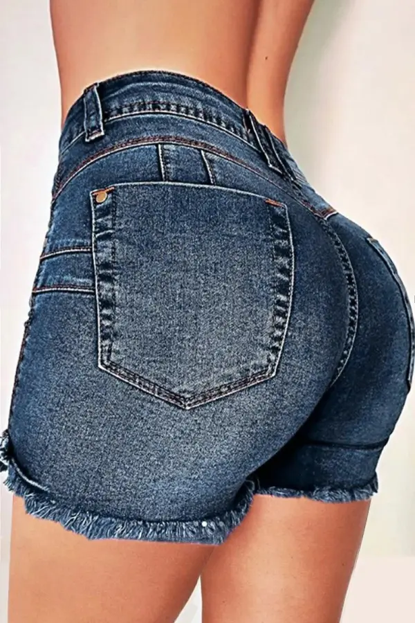 Raw Hem Button Fly High Rise Denim Shorts