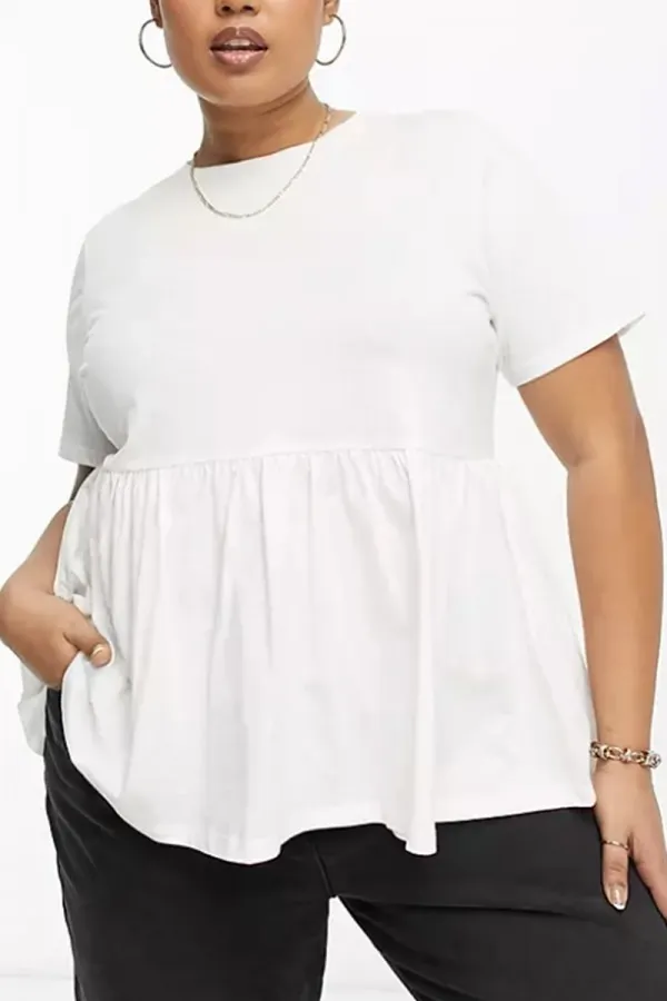 Black Peplum Short Sleeve Round Neck Top
