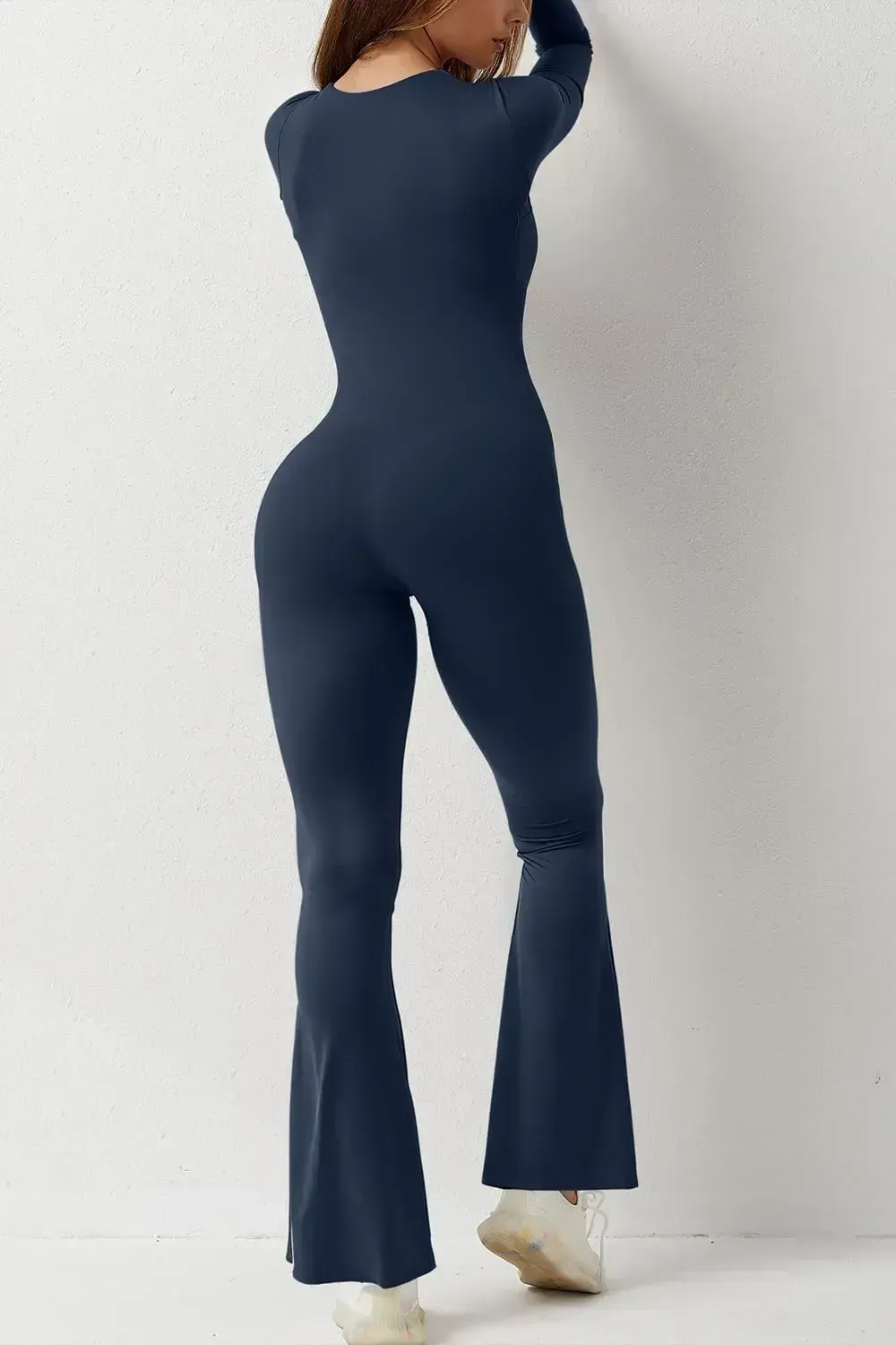 Long Sleeve Jumpsuits for Women Square Neck Wide Leg Full Length Romper Playsuit