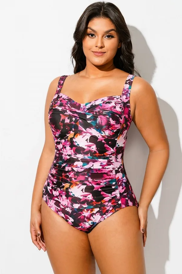 Floral Print Twist Front Push Up One Piece Swimsuit