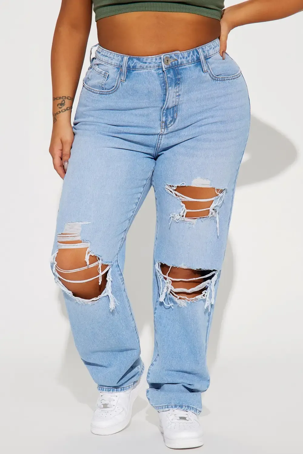 Just For You Ripped Non Stretch Straight Leg Jean - Light Wash