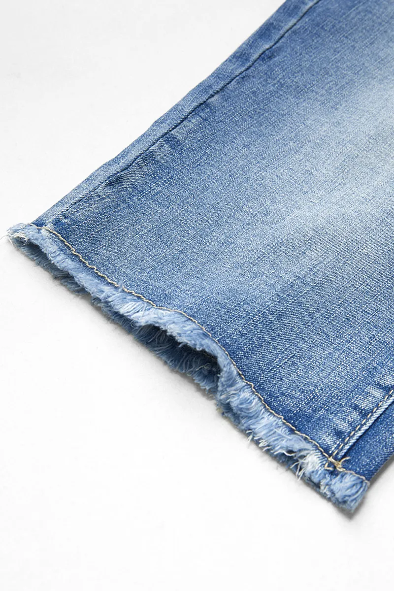 Floral Embroidery Raw Hem Mid Rise Denim Bermuda Shorts