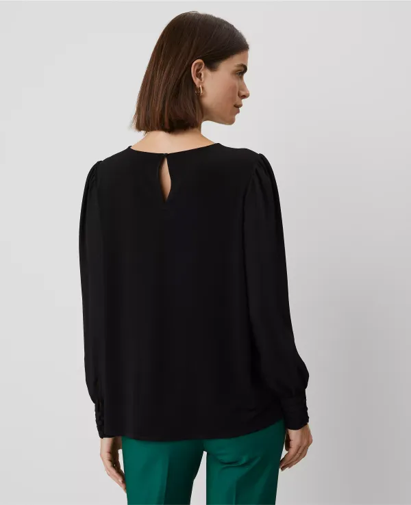 Mixed Media Pleated-Cuff Top