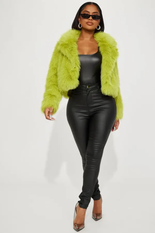 Foxy Mama Faux Fur Jacket - Chartreuse