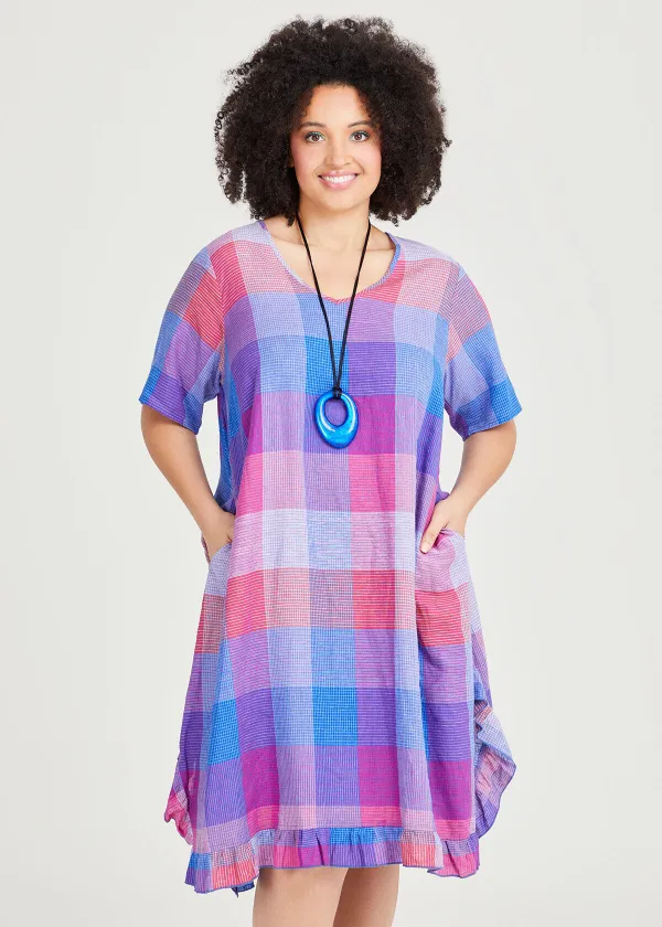 Linen Blend Plaid Dress