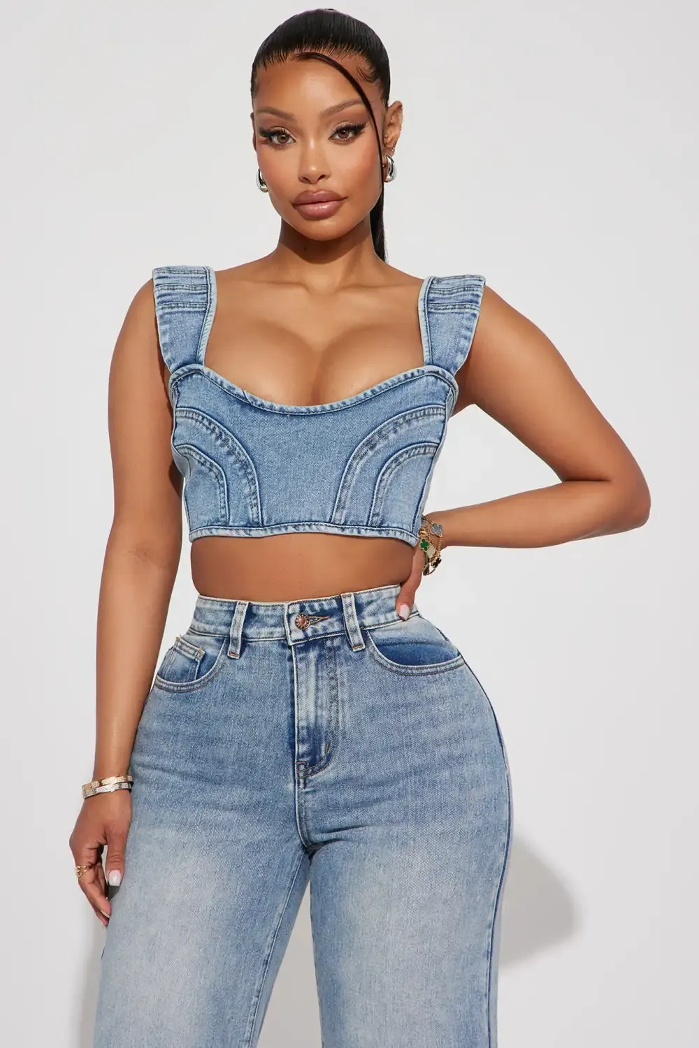 Don't Chase Denim Pant Set - Medium Wash
