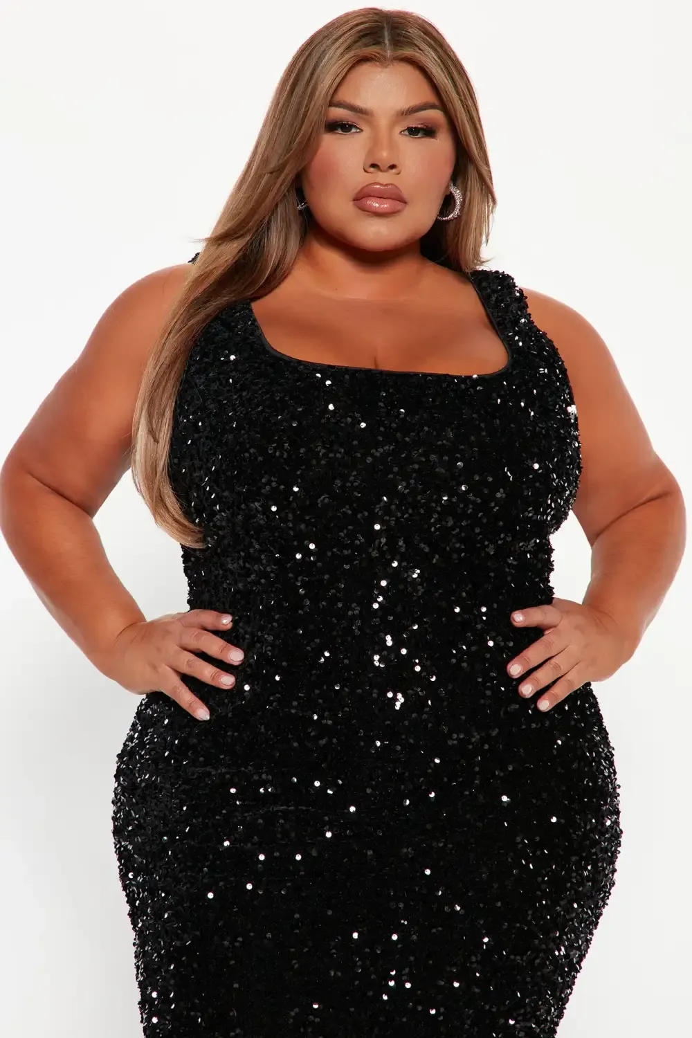 Hollie Sequin Midi Dress - Black