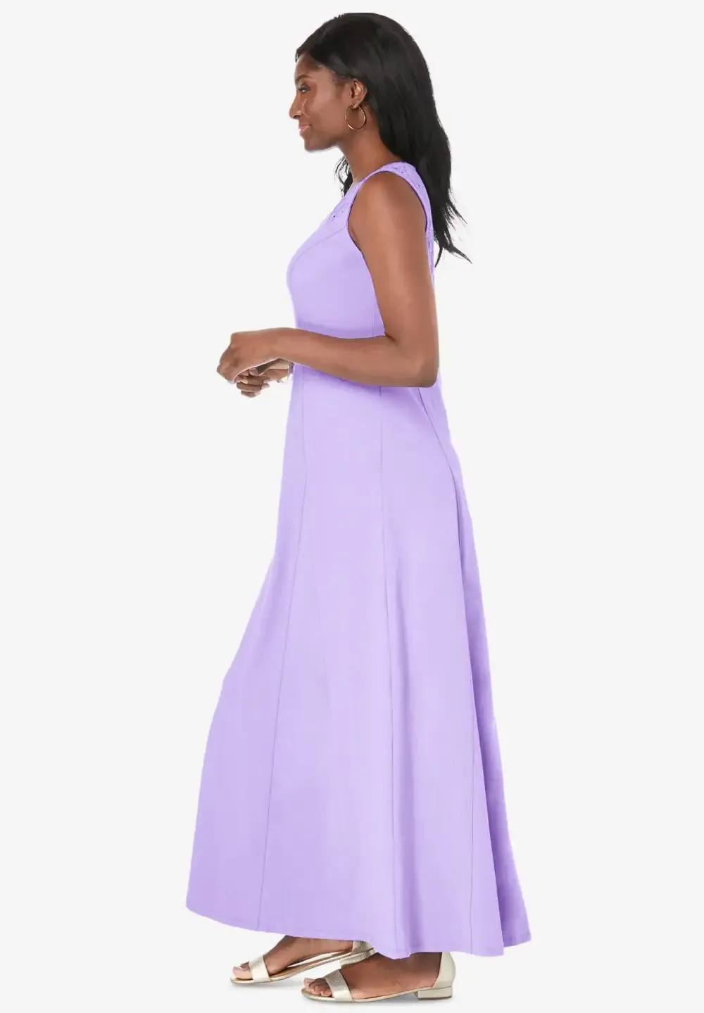 Stretch Cotton Crochet-Back Maxi Dress