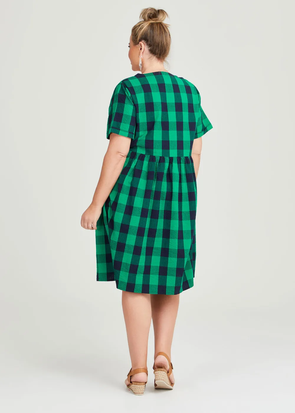 Cotton Check V-neck Dress