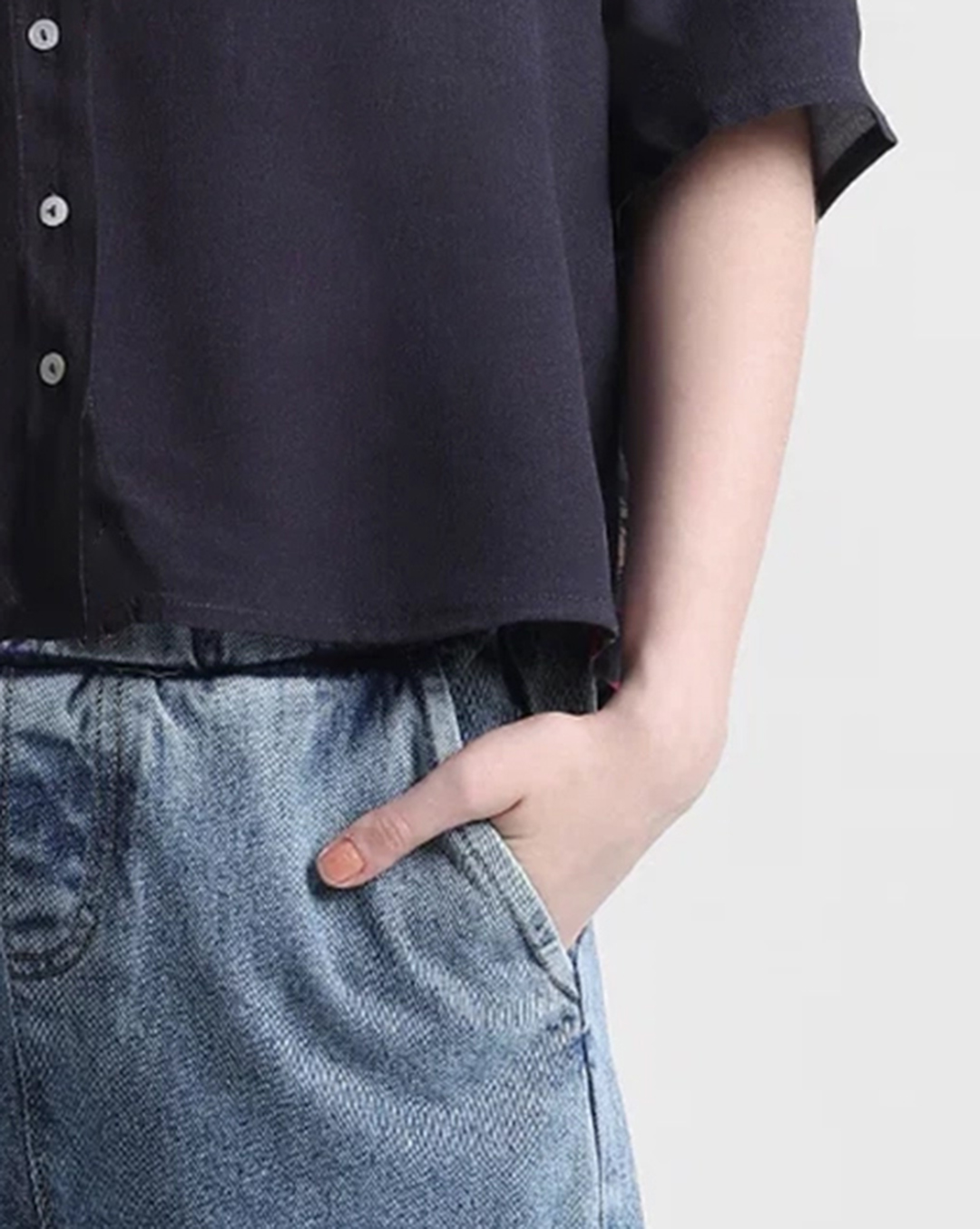 Navy Blue Short Sleeve Button Down Shirt