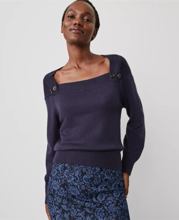 Button Envelope Neck Sweater