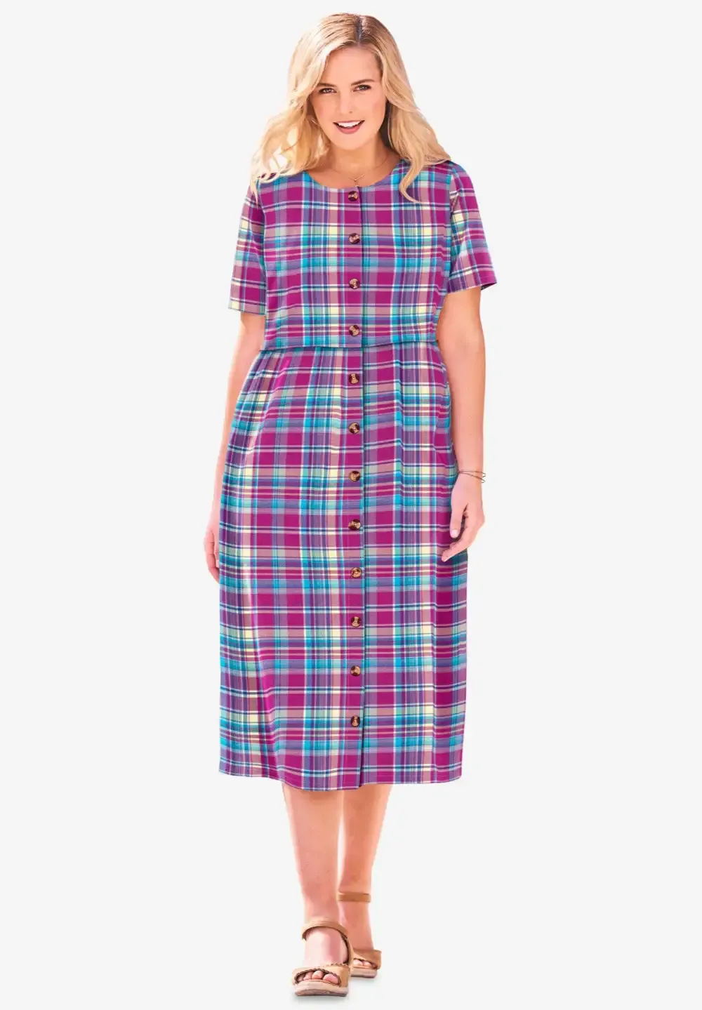 Short-Sleeve Seersucker Dress