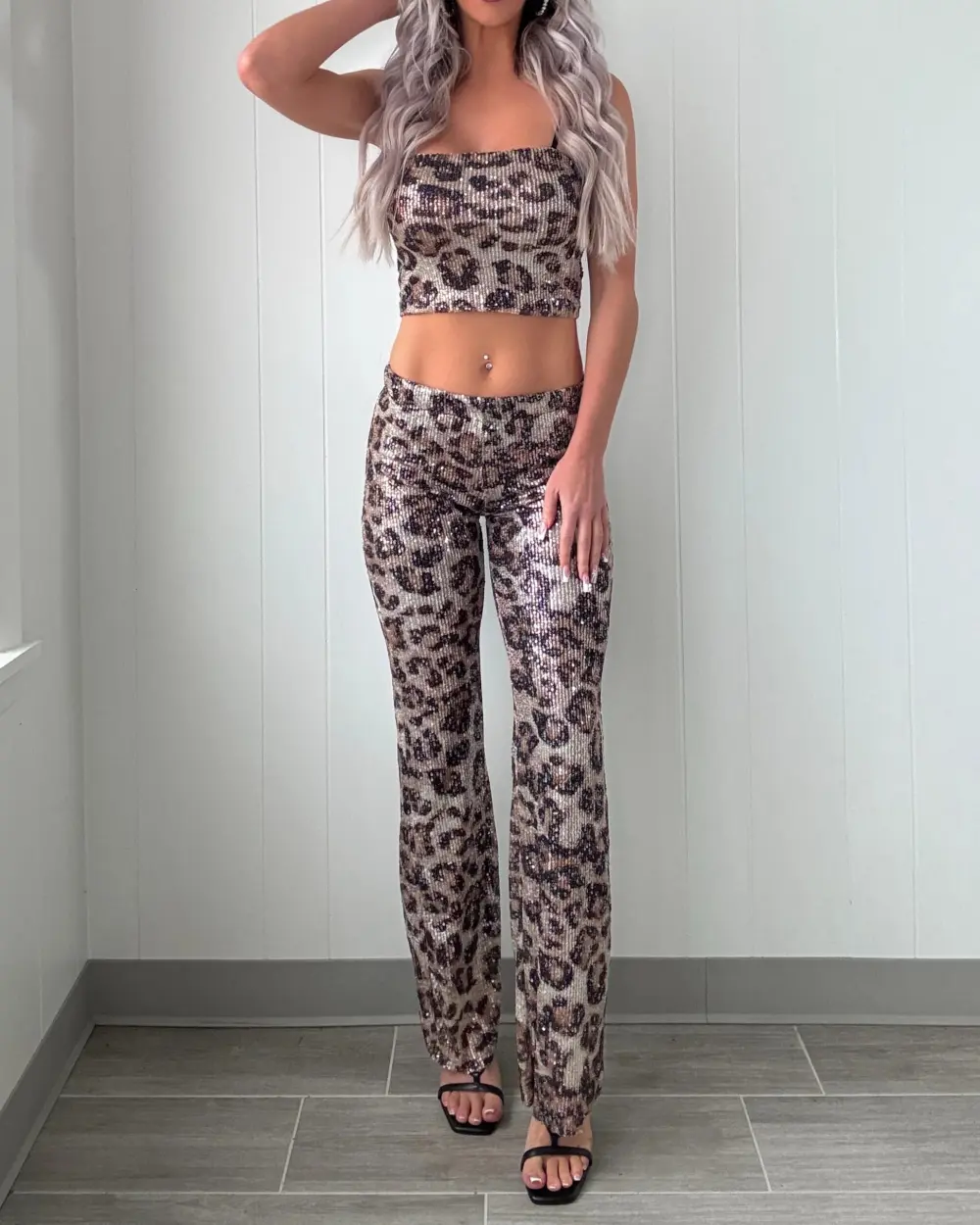 Nights Sequin Pants Set - Leopard