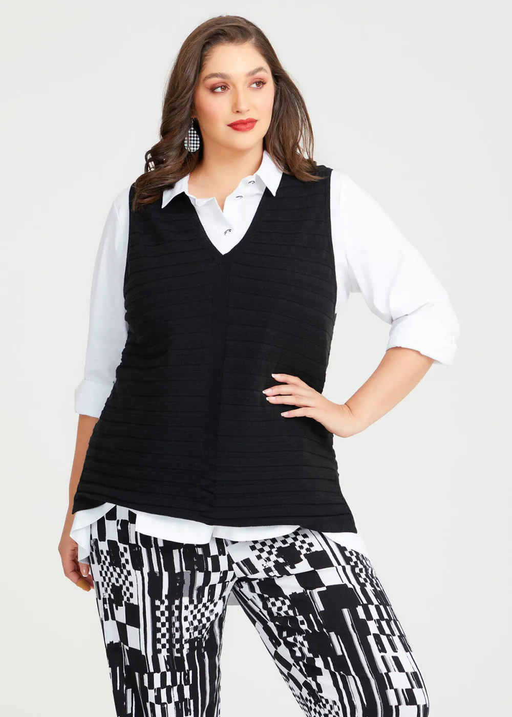 Mixed Rib Knit Cotton Vest