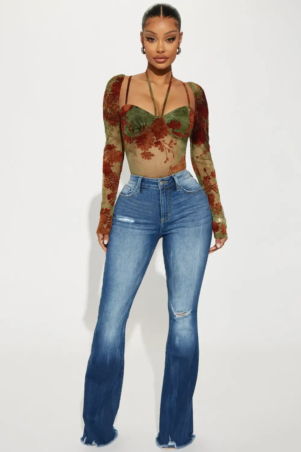 Getting Lost Ripped Stretch Flare Jeans - Dark Wash