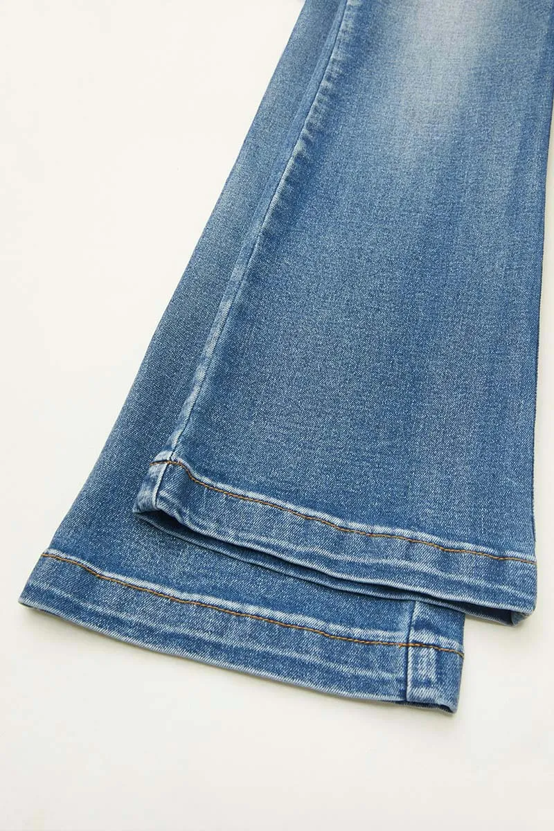 Horse Embroidery High Waist Bootcut Jeans Without Belt