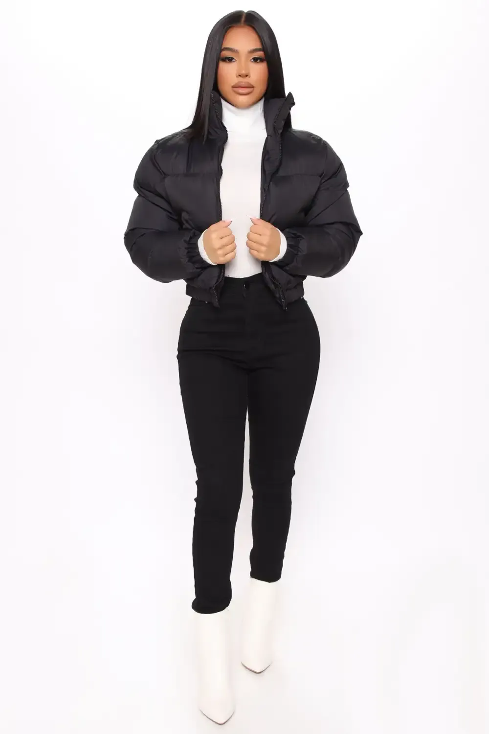 New Cropped Puffer Jacket - Black