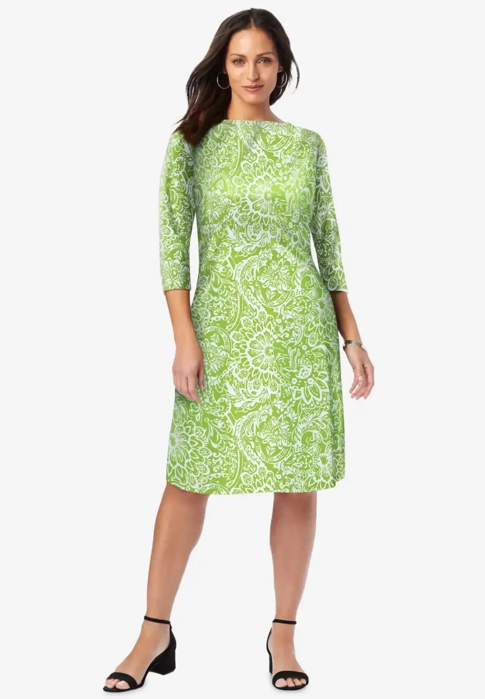 Stretch Cotton Boatneck Shift Dress