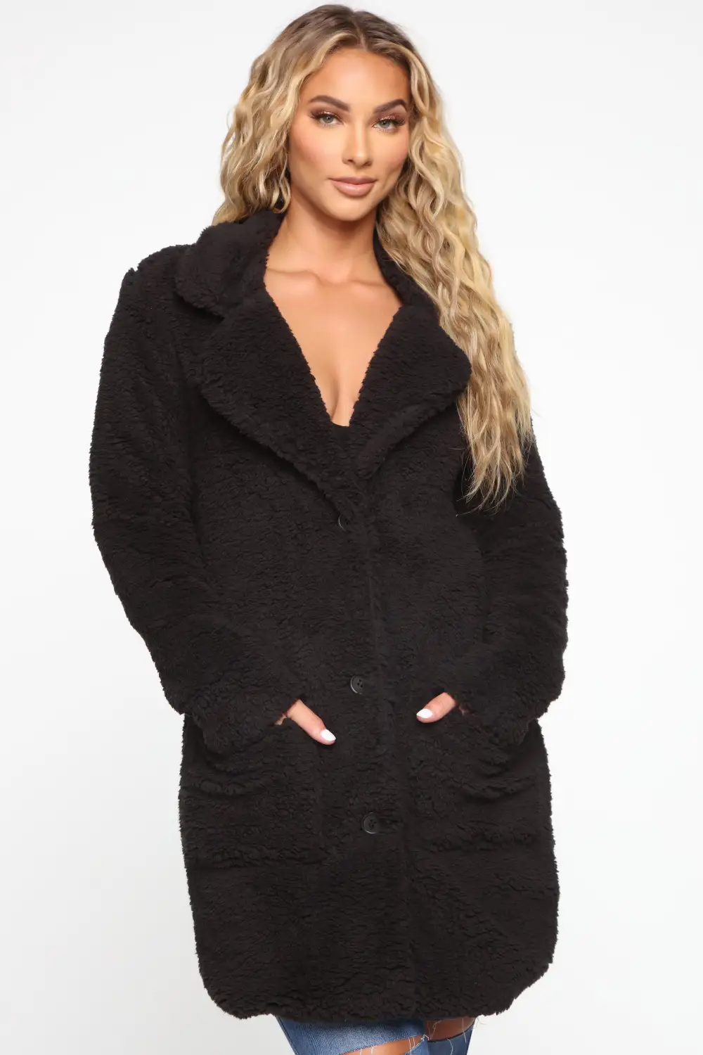 Keep Each Other Warm Sherpa Coat - Black