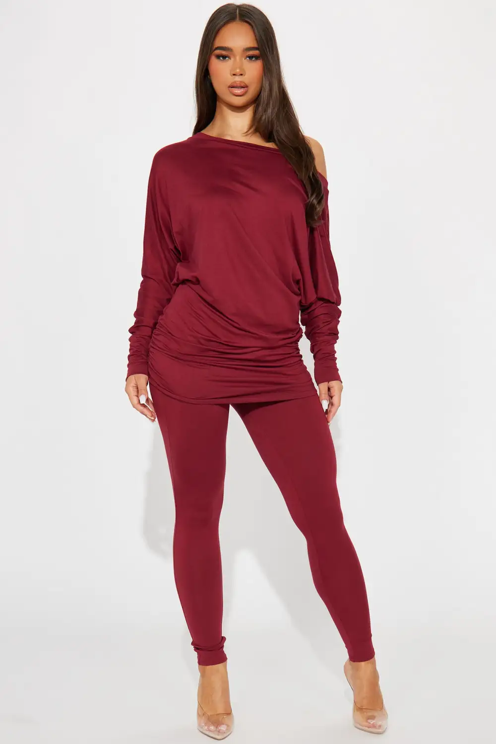 Camila Off Shoulder Legging Set - Wine