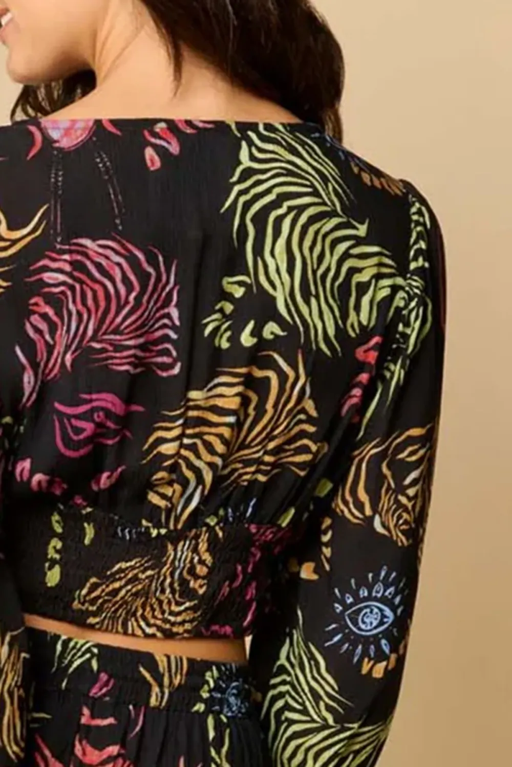 Black Tropical Print Crop Top