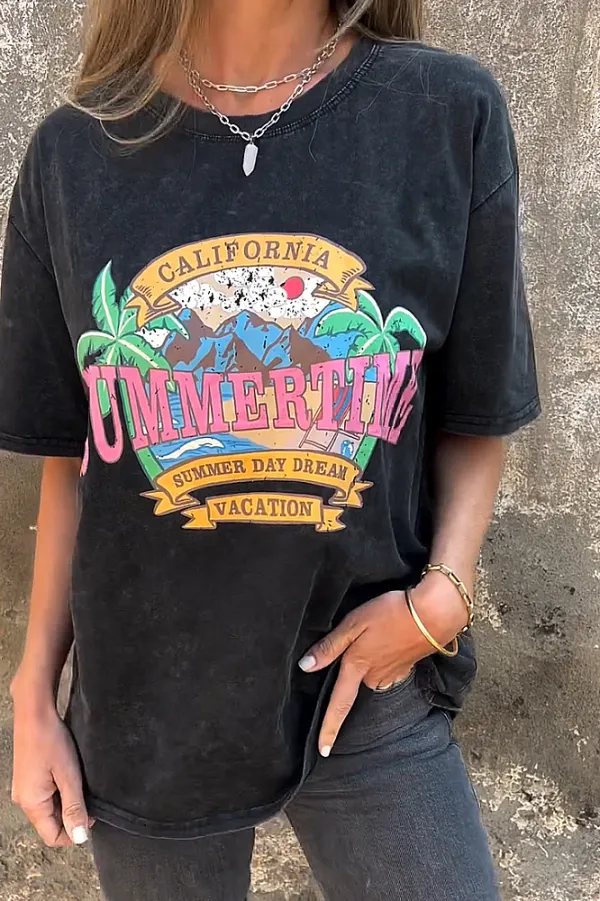 Women's Washed Fabric Pattern T-shirt