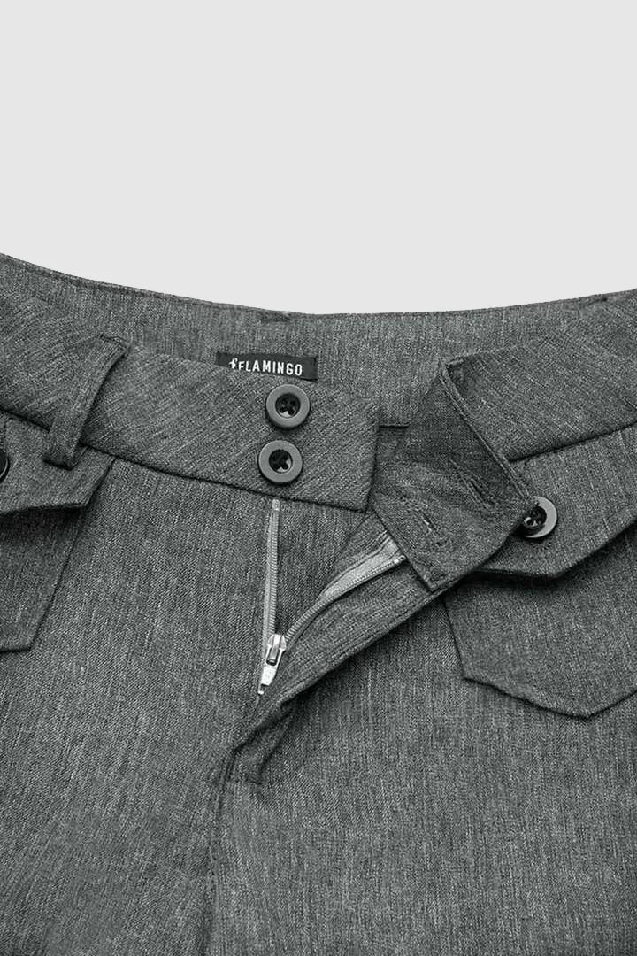 Solid Flap Pocket Button Up Mid Rise Straight Leg Pants