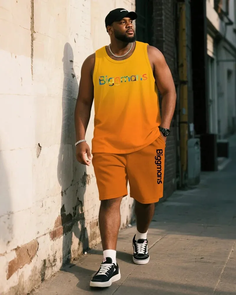Big & Tall Men's Gradient Alphabet Print Vest and Shorts Suit