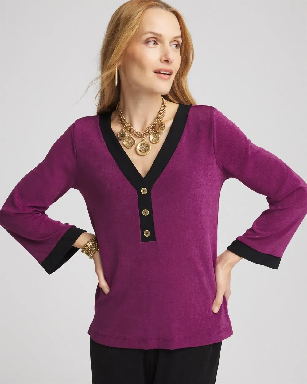 TravelersTM V-Neck Button Top