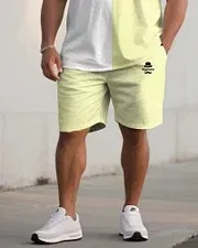 Big & Tall Men's Color Block Short-sleeved T-shirt and Shorts Suit