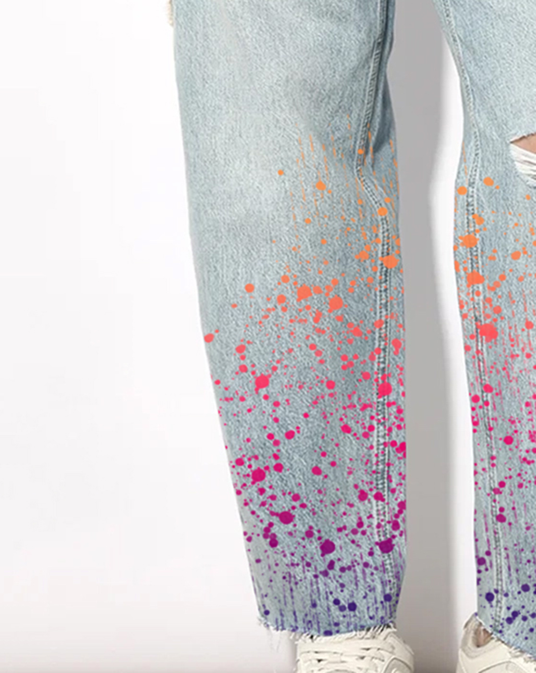 Light Blue Distressed Splatter Print Jeans