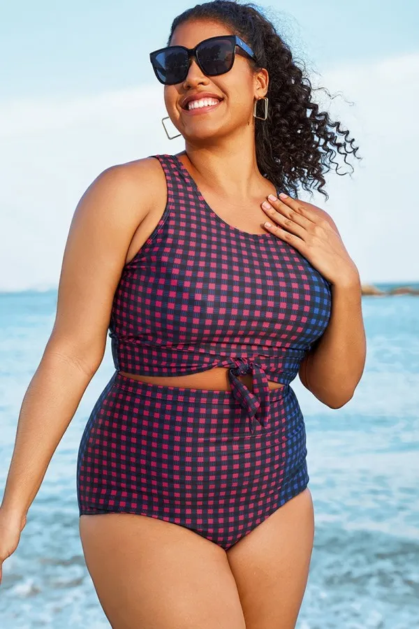 Black & White Striped Knotted Crop Bikini Top