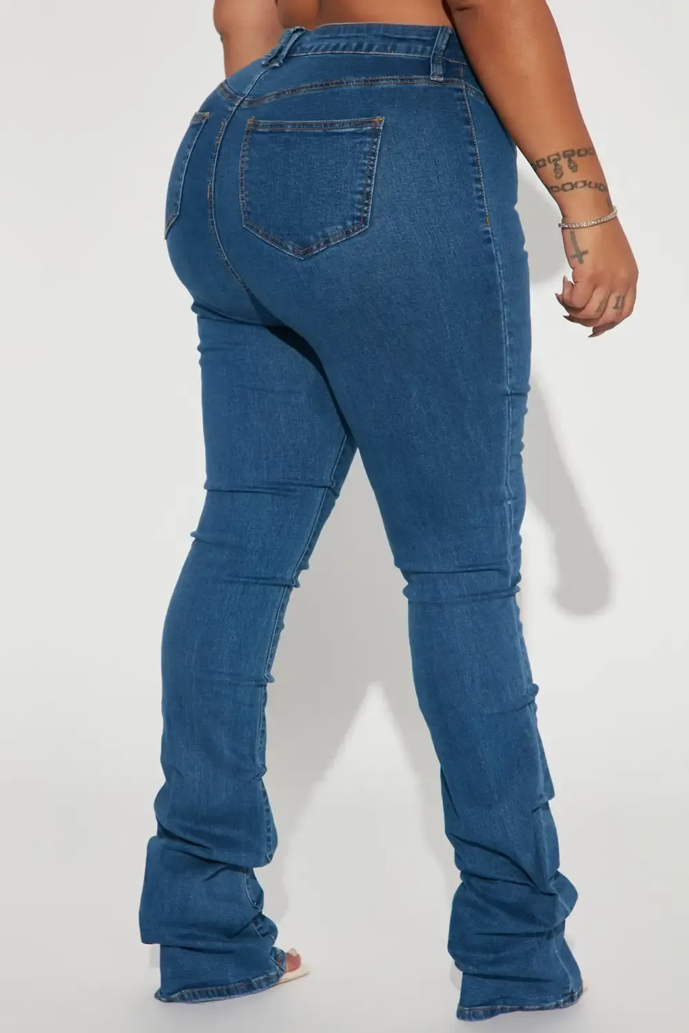 See Me High Rise Stacked Straight Leg Jeans - Medium Blue Wash