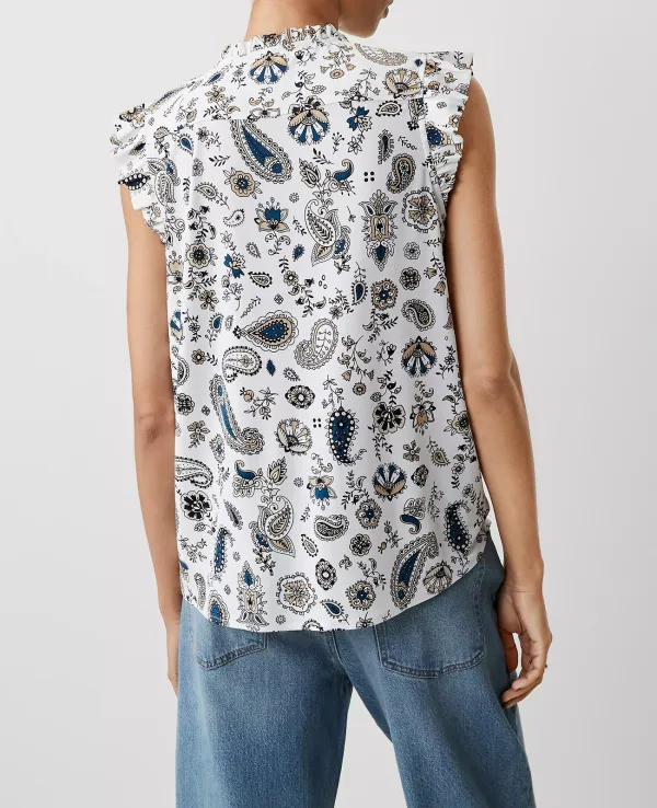 Paisley Mixed Media Ruffle Shell