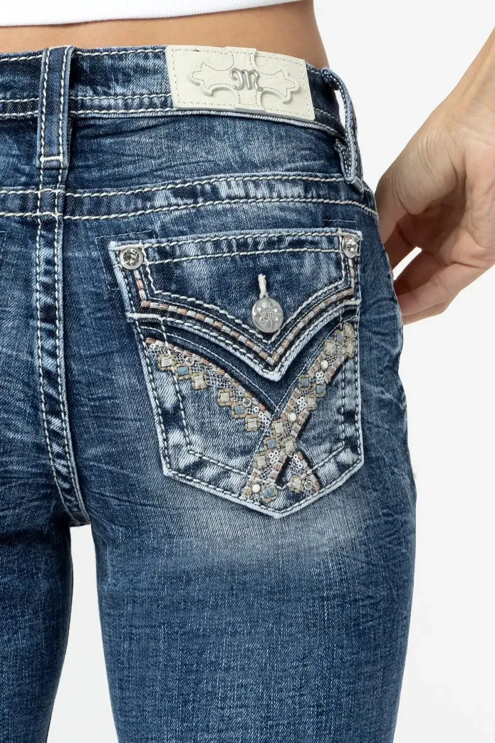 Pink and Blue Hues Bootcut Jeans