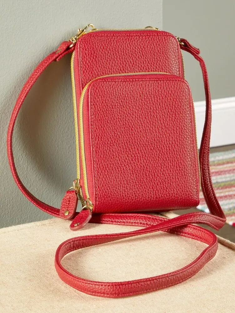 Women's Vertical RFID-Blocking Crossbody Bag