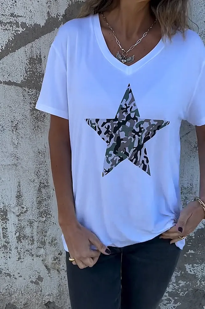 Women's camouflage pentagram patter casual T-shirt