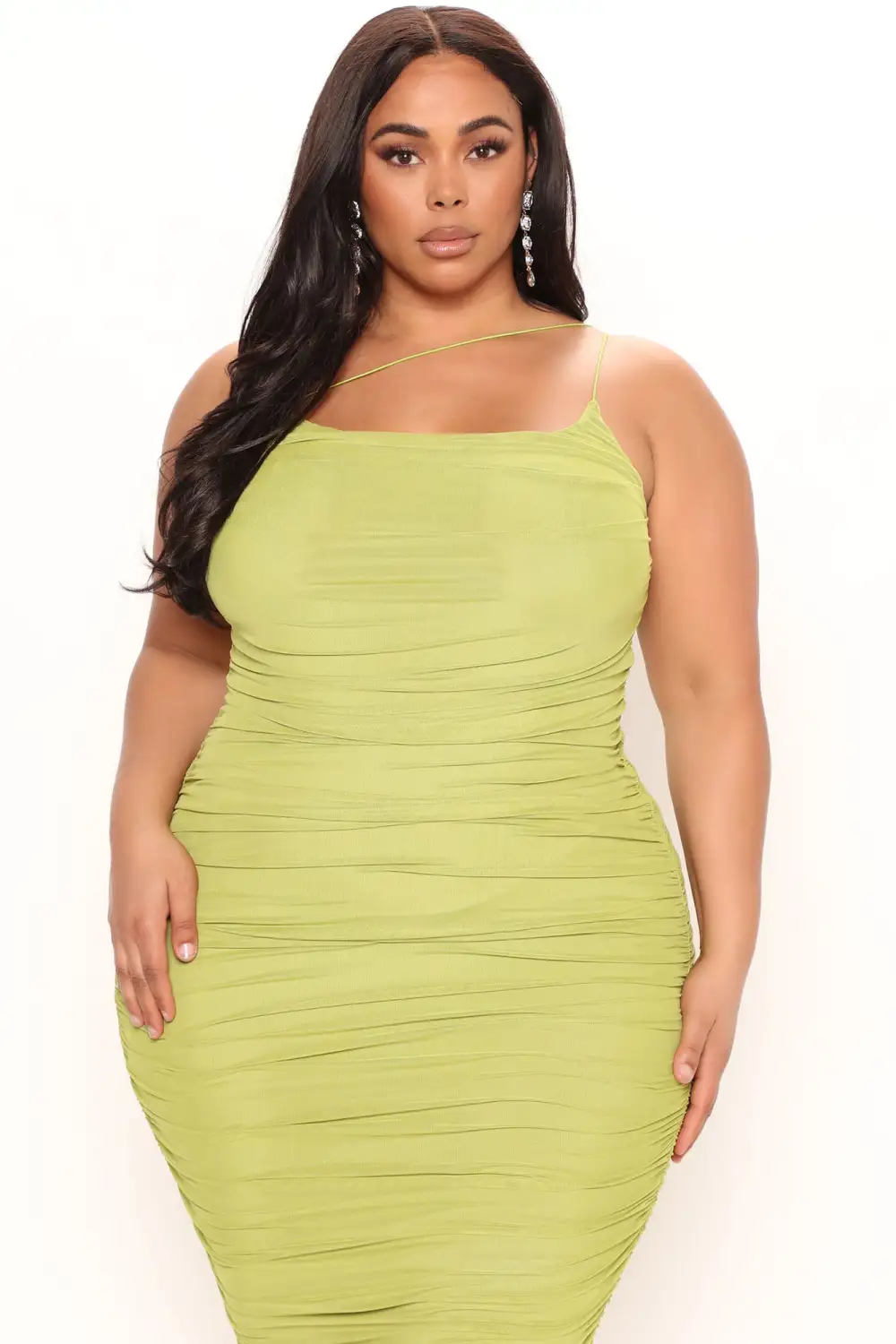Show Off Mesh Midi Dress - Chartreuse