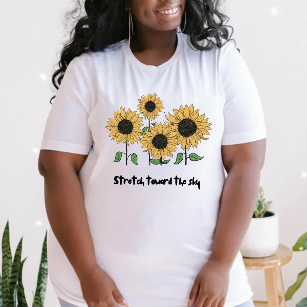T-shirt Stretch Toward The Sky Women Printed Round Neck Short Sleeve