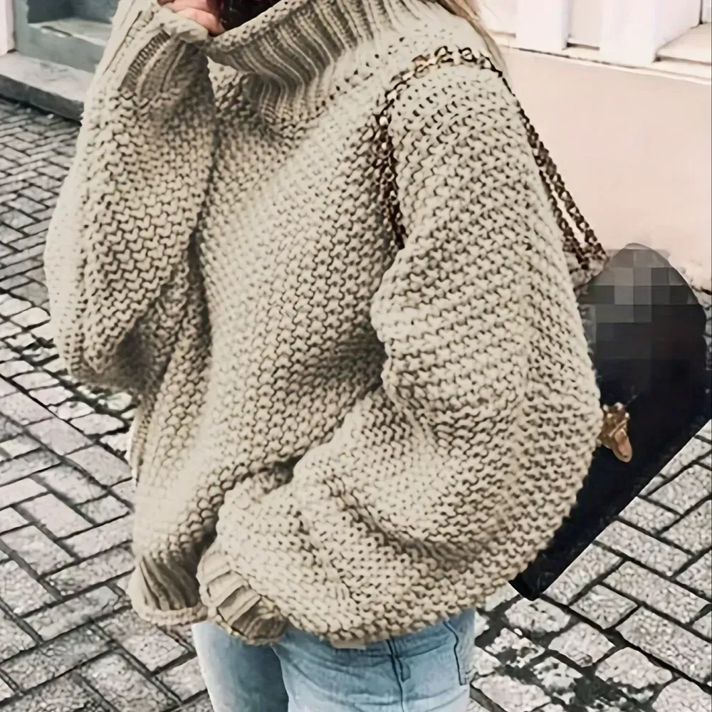 Solid Turtle Neck Pullover Sweater, Casual Long Sleeve Sweater For Fall & Winter, Women's Clothing