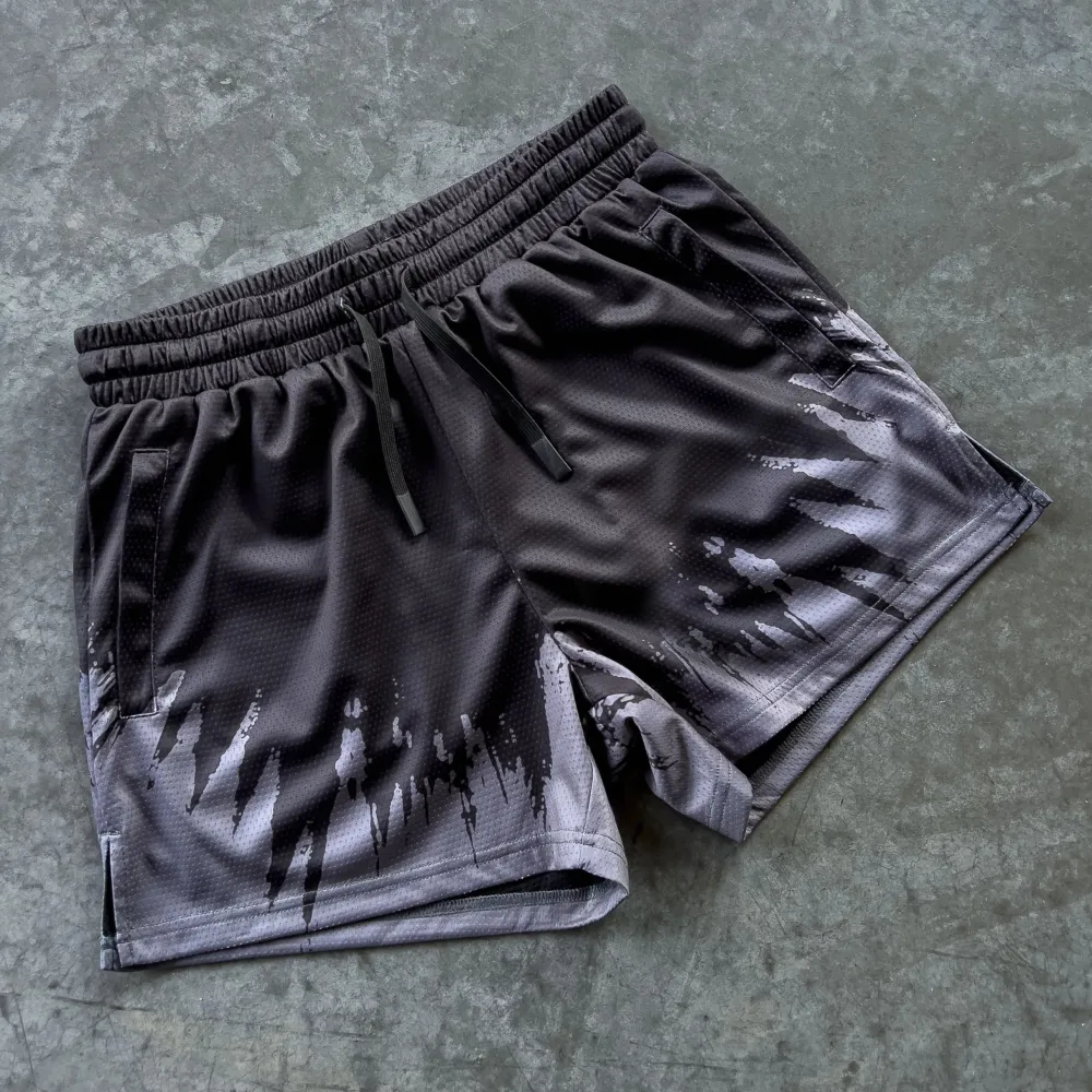 MUAY THAI SHORTS (MID THIGH CUT) SHATTER - BLACK / GREY