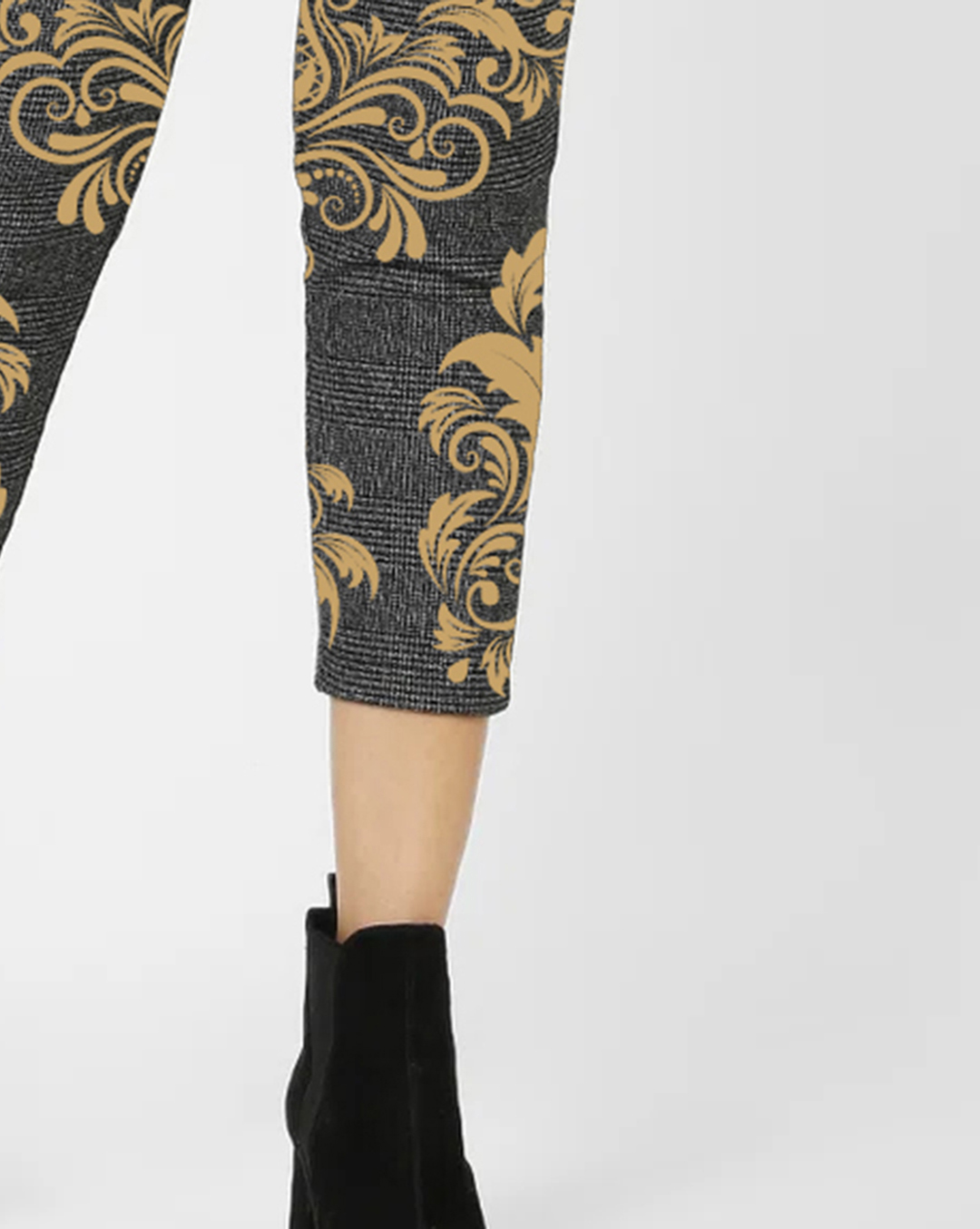 Grey Mid Rise Elastic Waist Brocade Pants