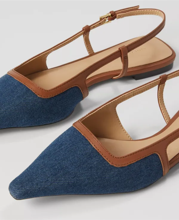Denim Nip Toe Slingback Flats