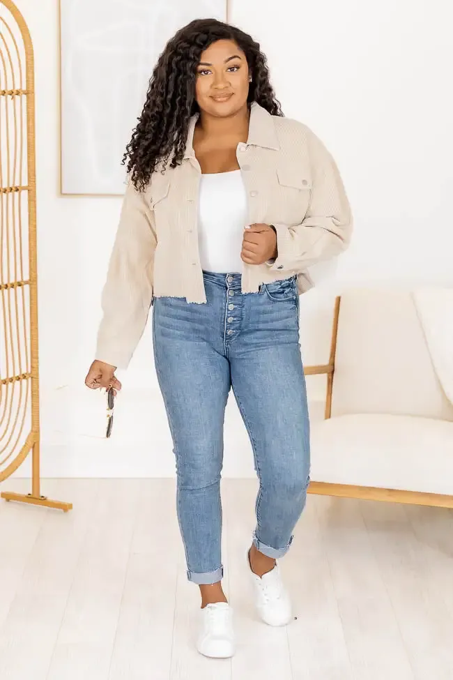 Need A Reason Stone Corded Raw Hem Jacket