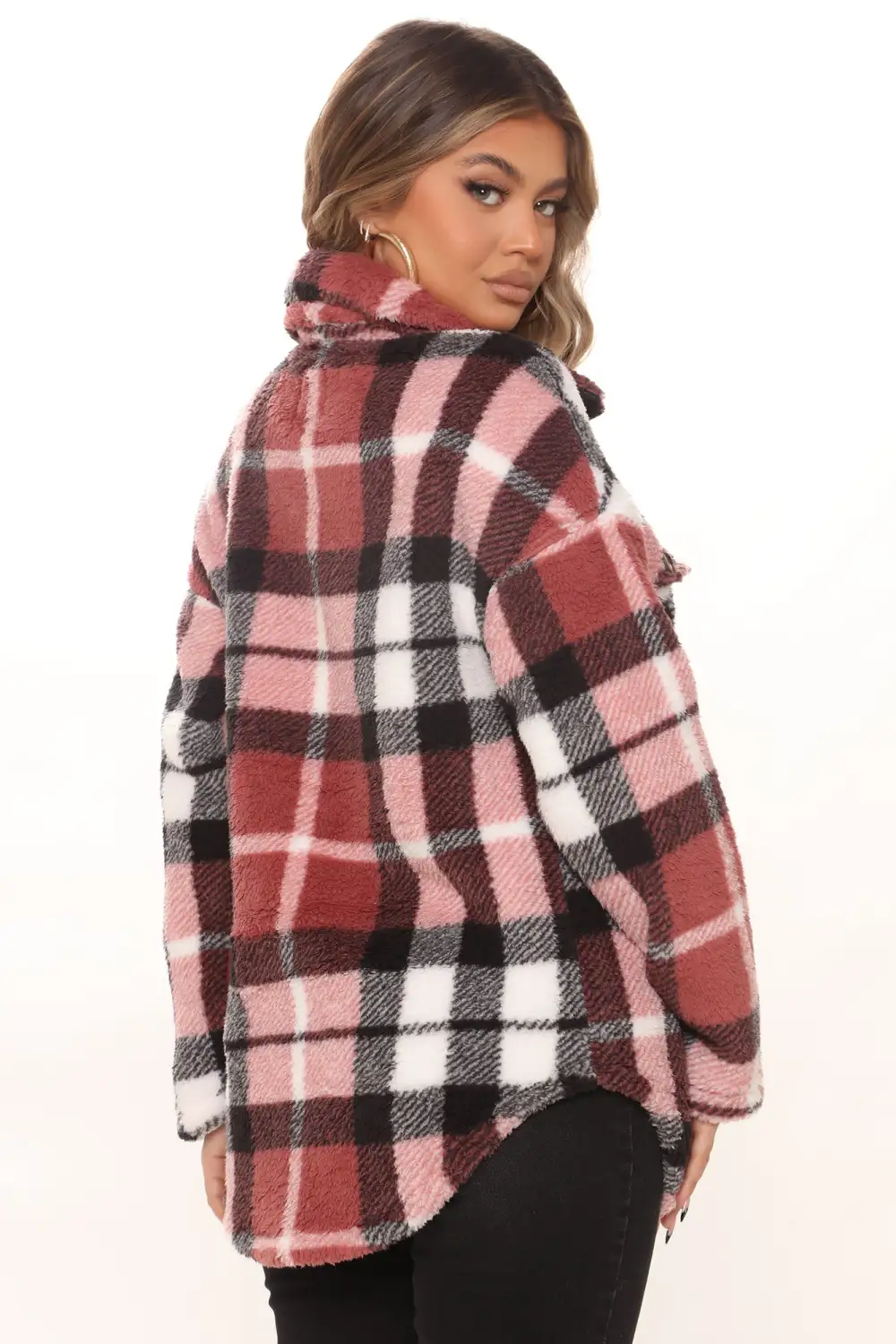Feels Like Fall Sherpa Shacket - Mauve/combo