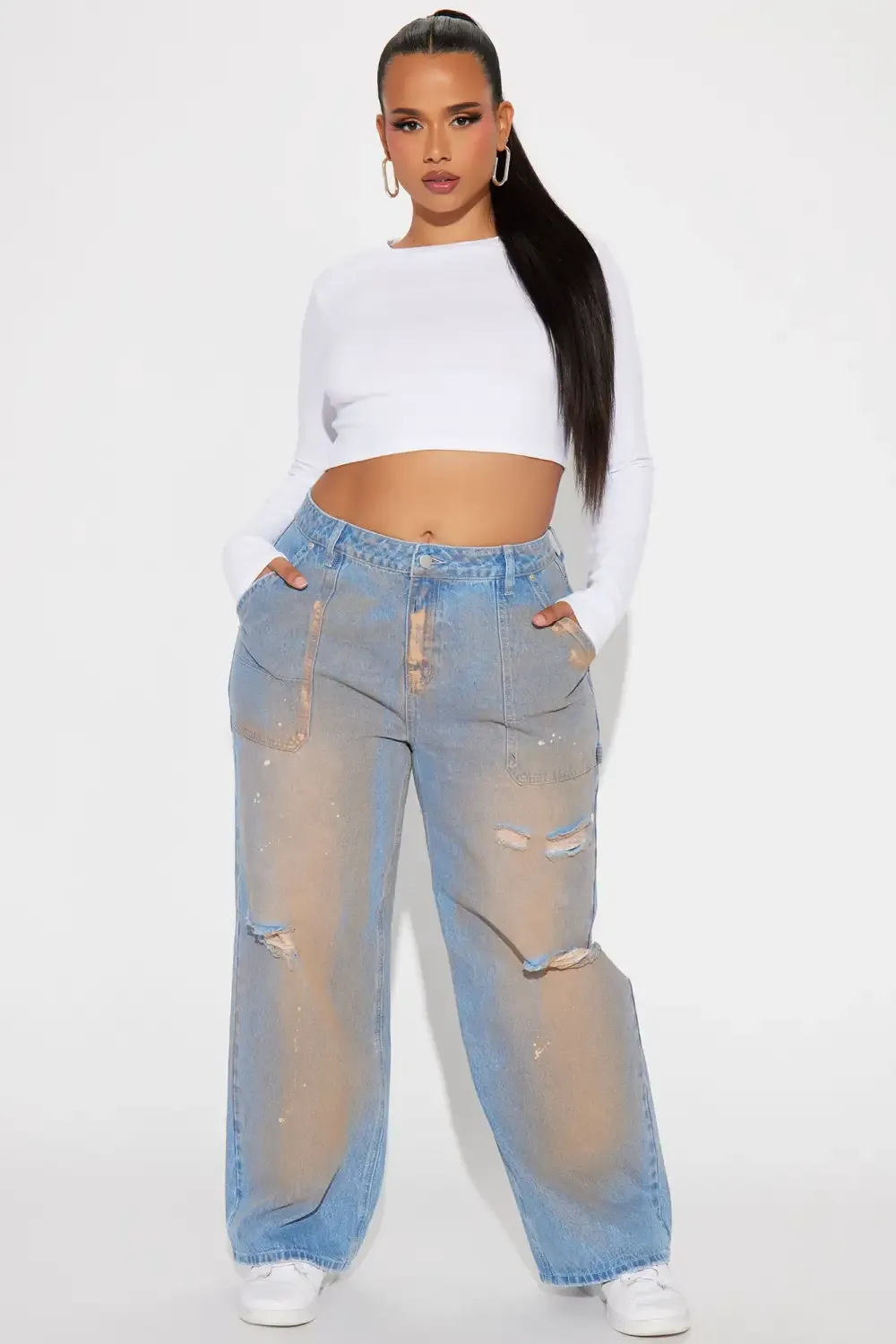 Dirty Work Ripped Utility Jeans - Medium Wash