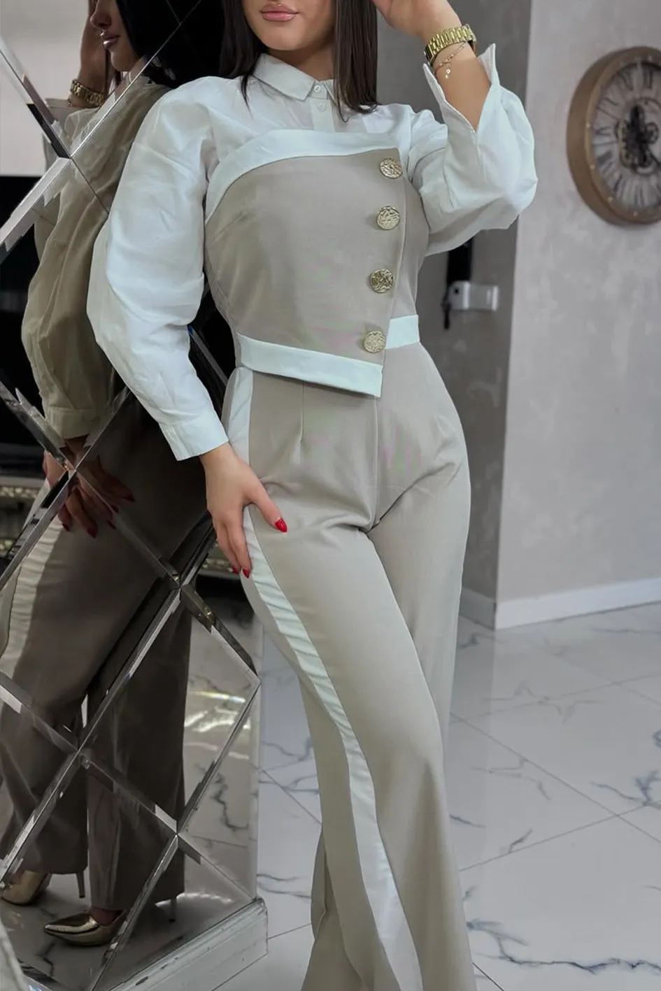 Women'S Contrasting Vest And Pants 2-Piece Set