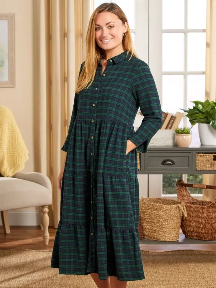 Plaid Flannel Tiered Midi Dress