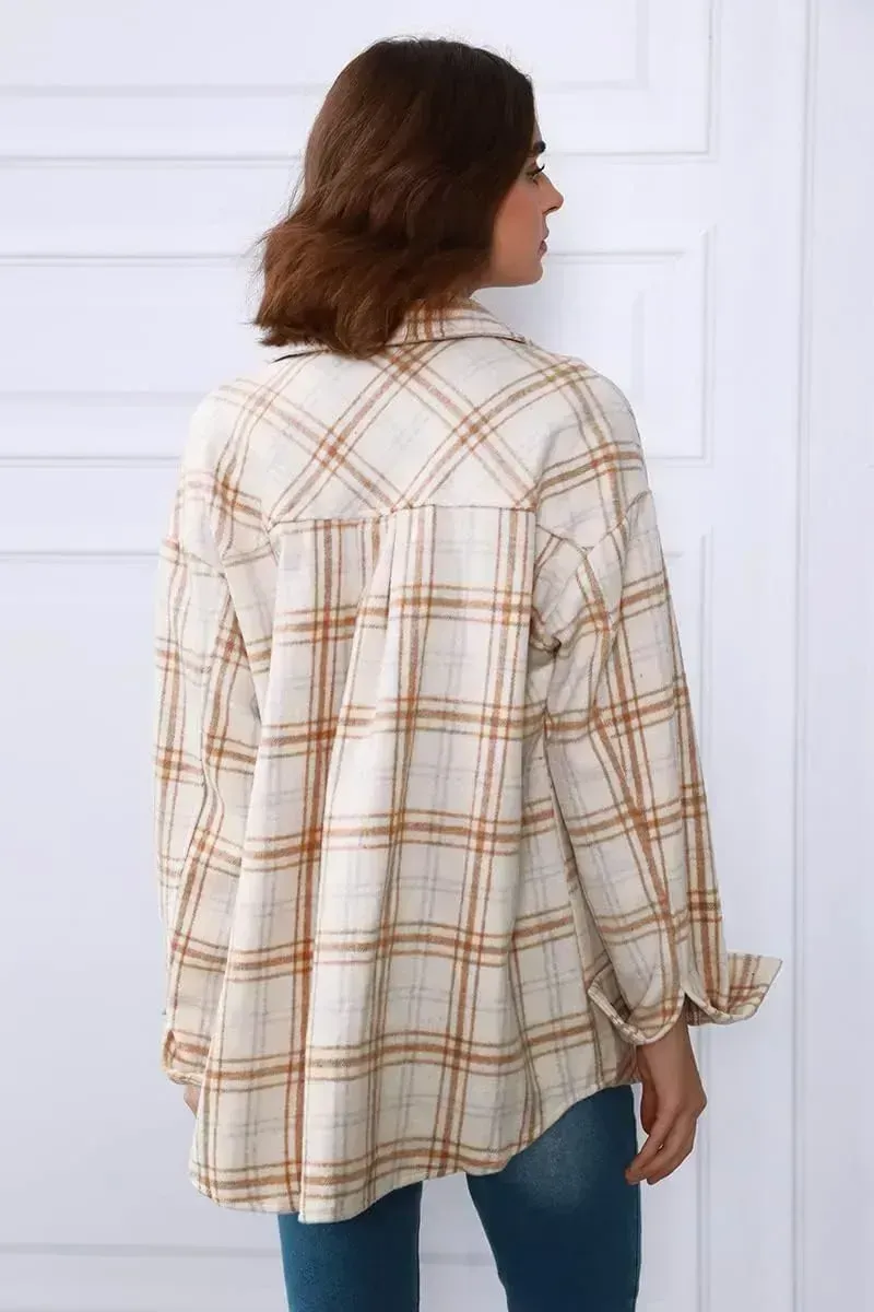 Womens Casual Plaid Shacket Button Down Long Sleeve Shirt